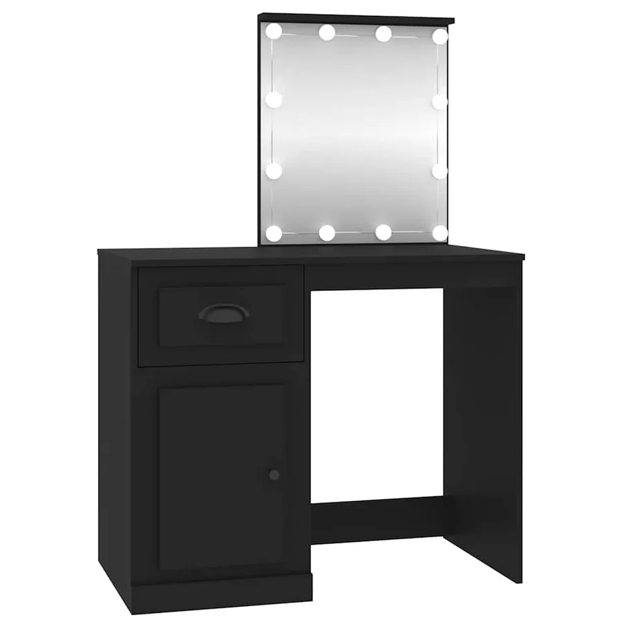 Coiffeuse avec LED noir 90x50x132,5 cm bois d'ingénierie - 2