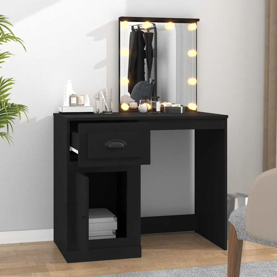 Coiffeuse avec LED noir 90x50x132,5 cm bois d'ingénierie - 3