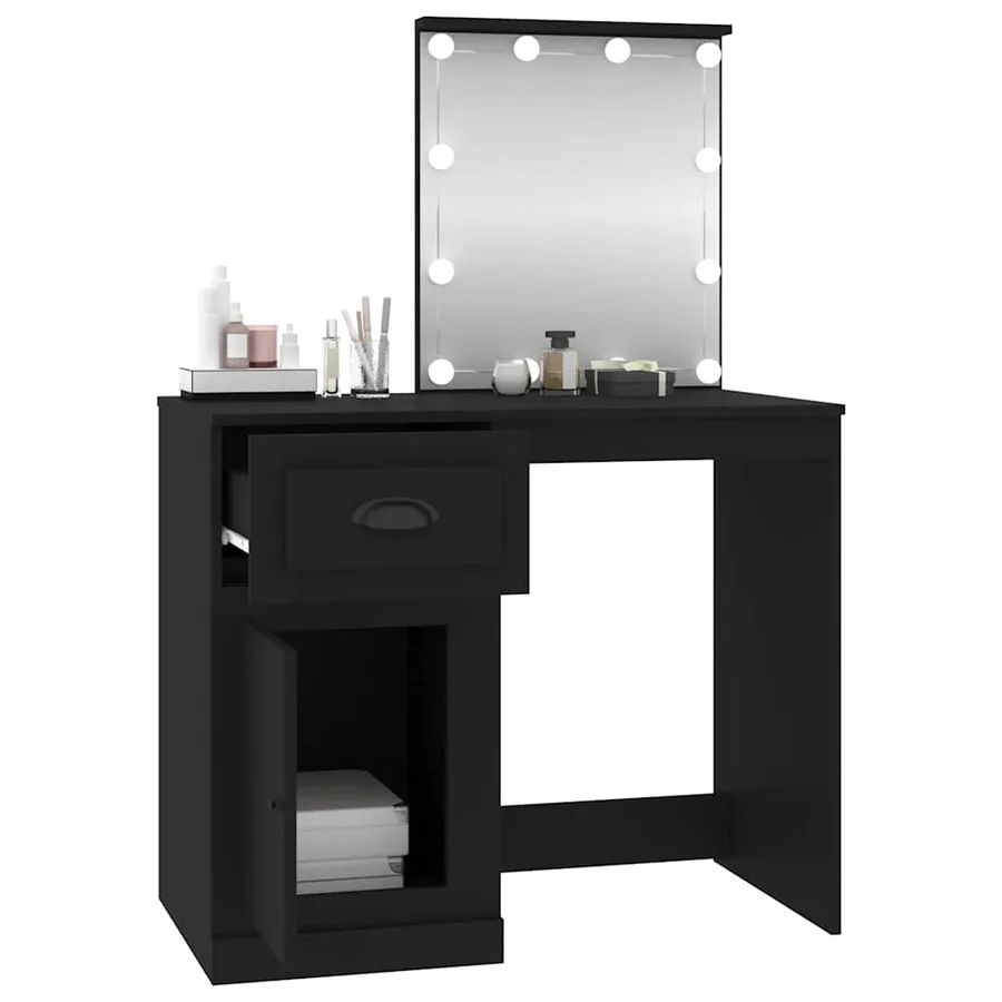 Coiffeuse avec LED noir 90x50x132,5 cm bois d'ingénierie - 5