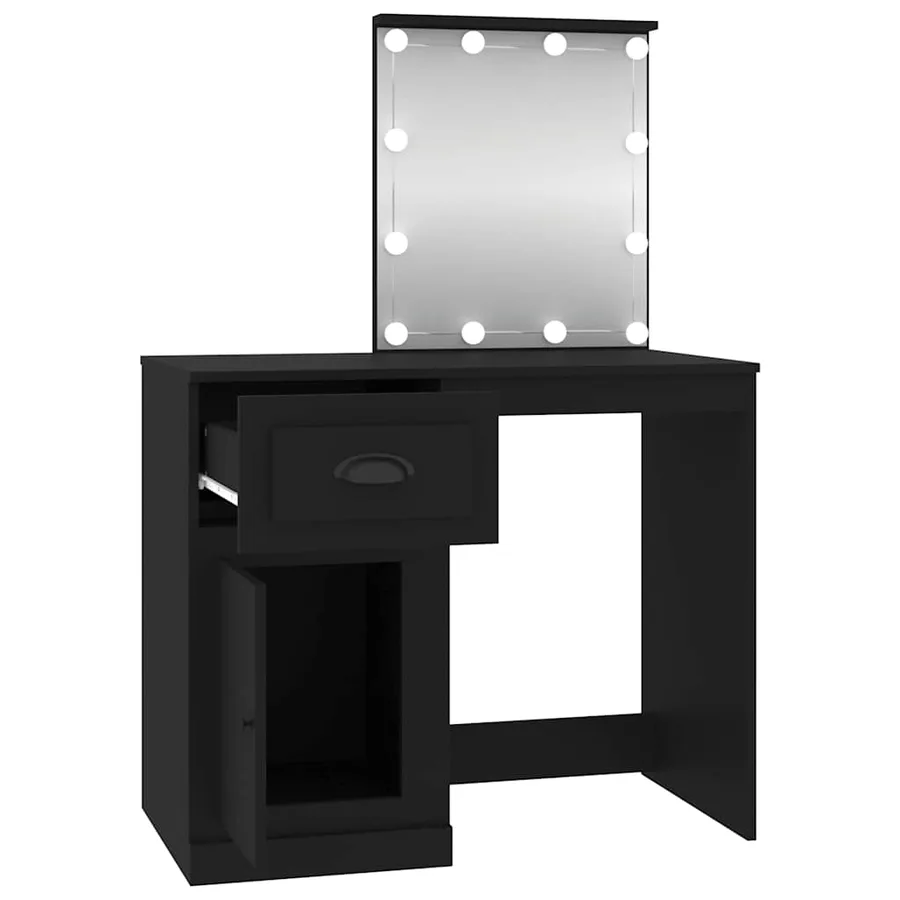 Coiffeuse avec LED noir 90x50x132,5 cm bois d'ingénierie - 7
