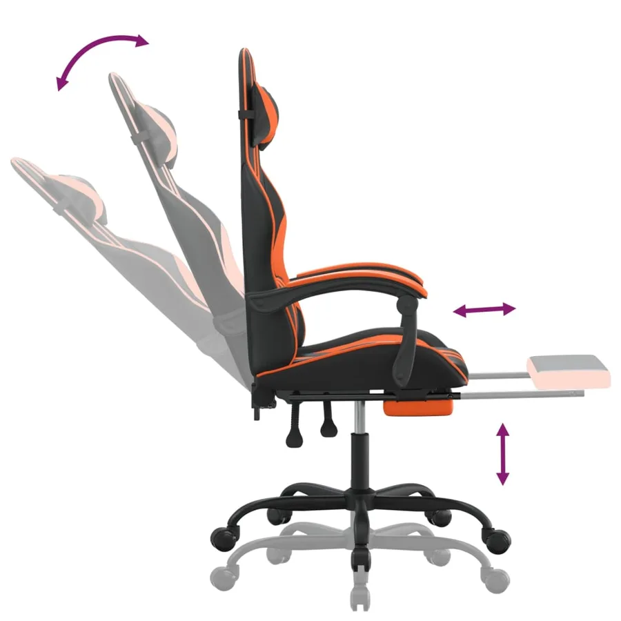 Chaise de jeu pivotante repose-pied Noir et orange Similicuir - 11