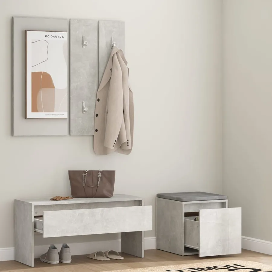 Ensemble de meubles de couloir Gris béton Bois d'ingénierie - 3