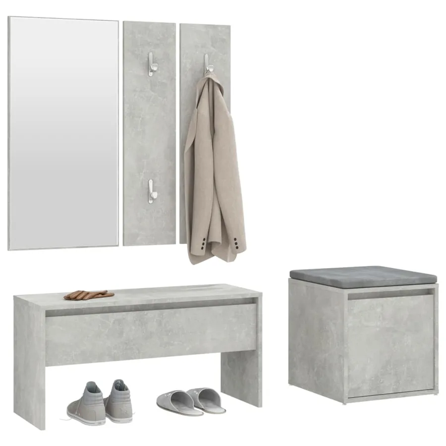 Ensemble de meubles de couloir Gris béton Bois d'ingénierie - 4