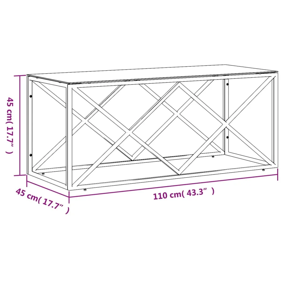 Table basse 110x45x45 cm acier inoxydable et verre - 6