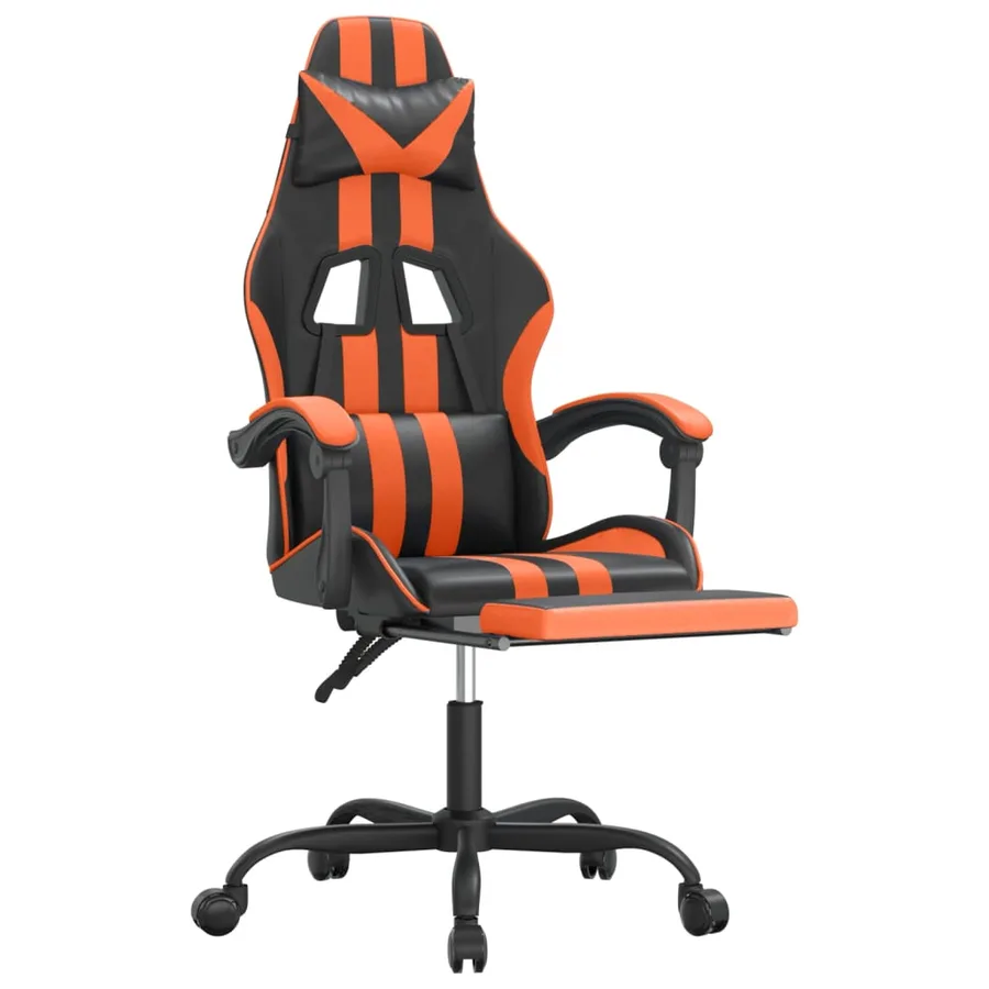 Chaise de jeu avec repose-pied Noir et orange Similicuir - 6