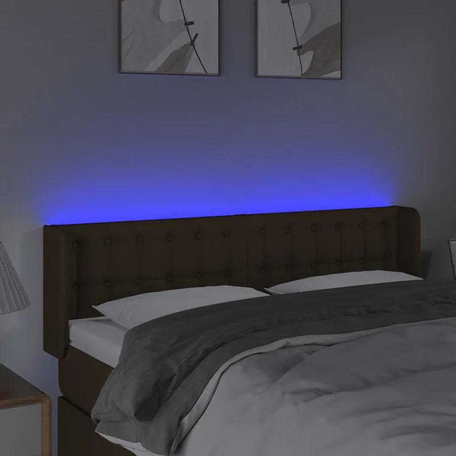 Tête de lit à LED Marron foncé 147x16x78/88 cm Tissu - 4