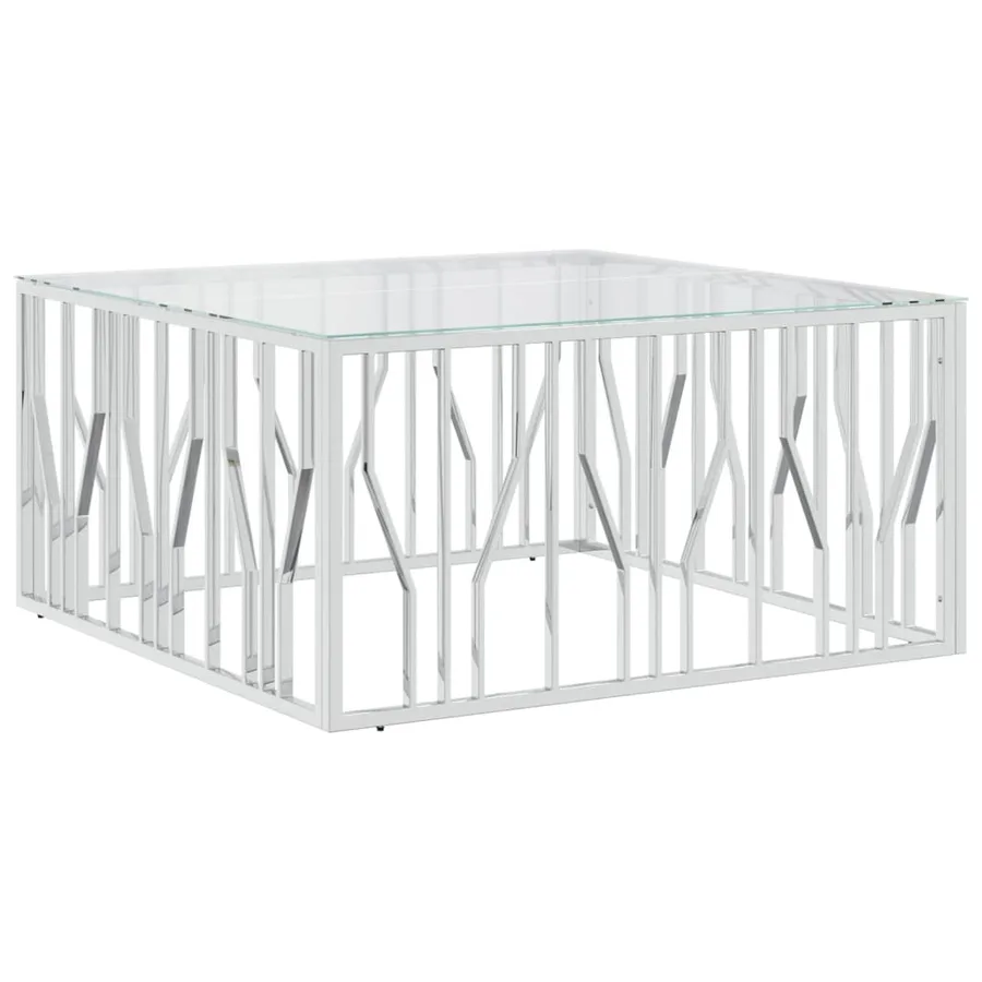 Table basse 100x100x50 cm acier inoxydable et verre - 2