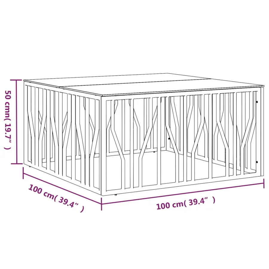 Table basse 100x100x50 cm acier inoxydable et verre - 6