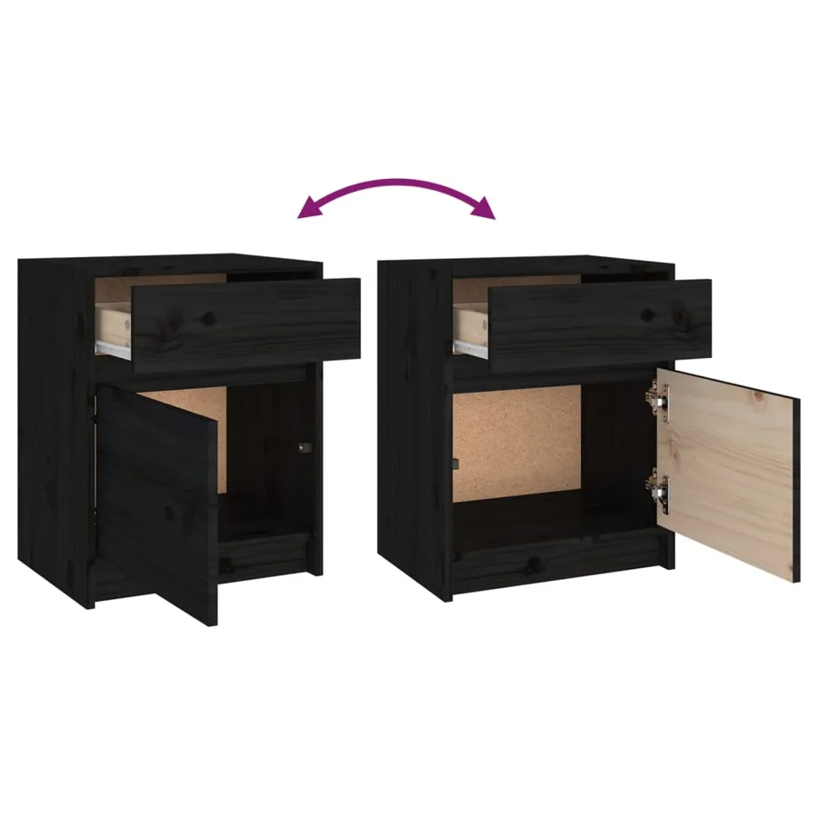 Tables de chevet 2 pcs Noir 40x31x50 cm Bois de pin massif - 10