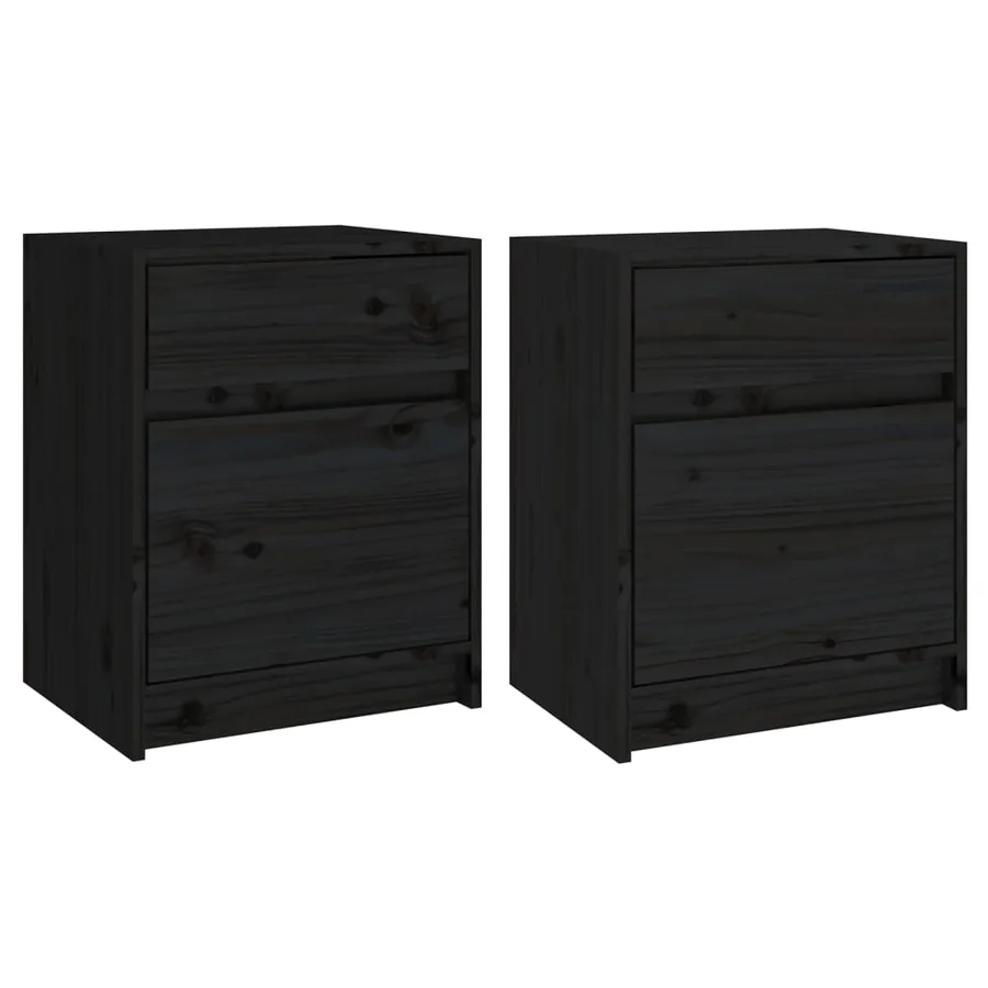 Tables de chevet 2 pcs Noir 40x31x50 cm Bois de pin massif - 2