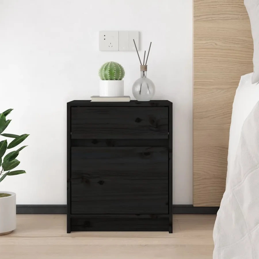 Tables de chevet 2 pcs Noir 40x31x50 cm Bois de pin massif - 3