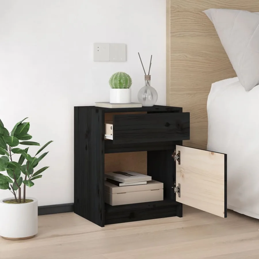 Tables de chevet 2 pcs Noir 40x31x50 cm Bois de pin massif - 4