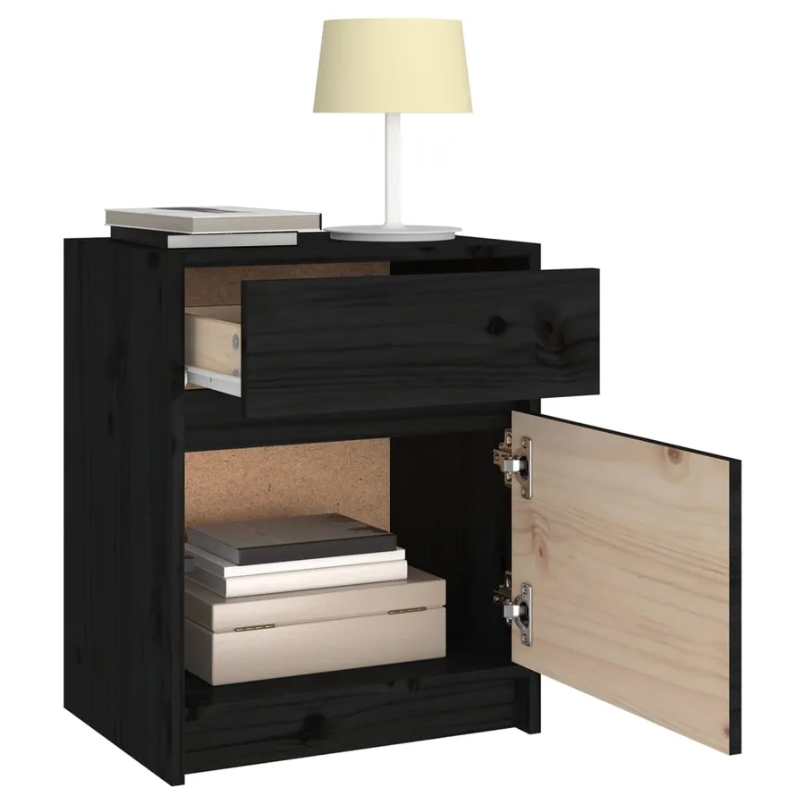 Tables de chevet 2 pcs Noir 40x31x50 cm Bois de pin massif - 5