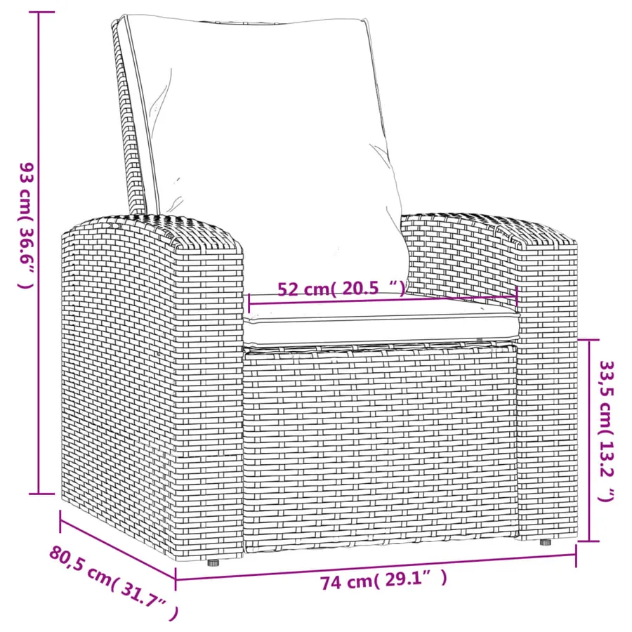 Fauteuil inclinable de jardin avec coussins gris résine tressée - 10