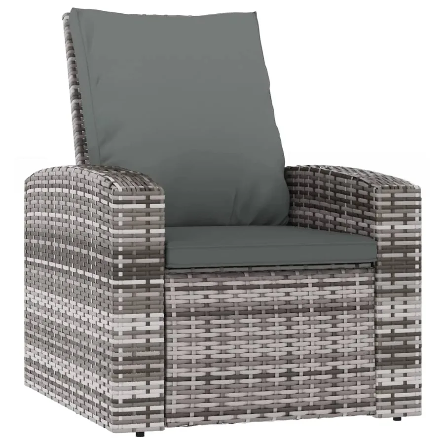 Fauteuil inclinable de jardin avec coussins gris résine tressée - 2