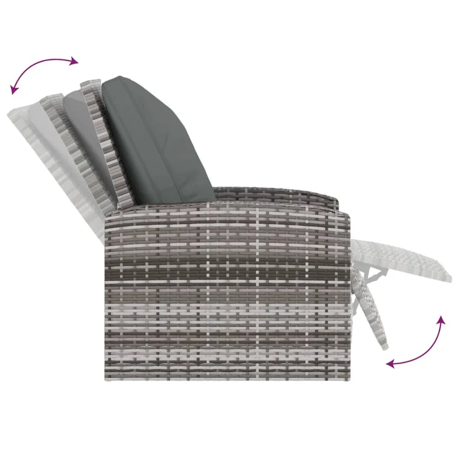 Fauteuil inclinable de jardin avec coussins gris résine tressée - 6