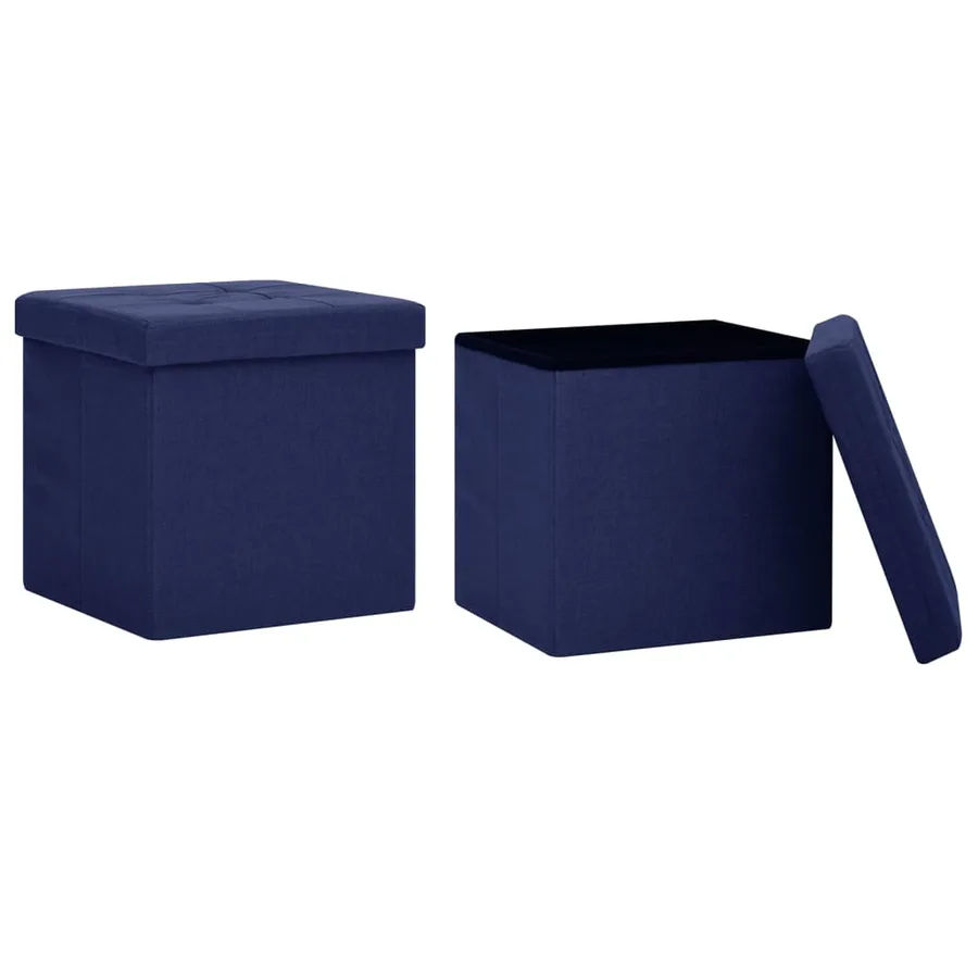 Tabourets de rangement pliables lot de 2 bleu faux lin - 2