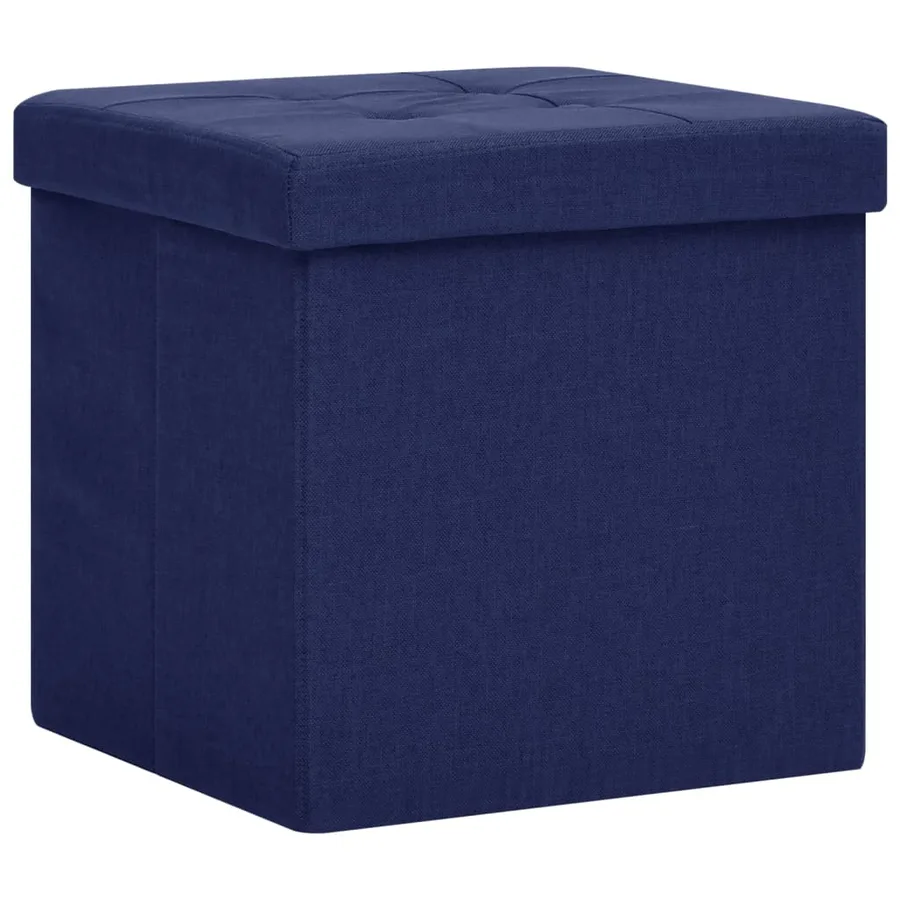 Tabourets de rangement pliables lot de 2 bleu faux lin - 3