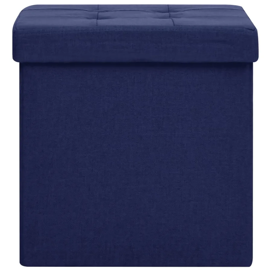 Tabourets de rangement pliables lot de 2 bleu faux lin - 4