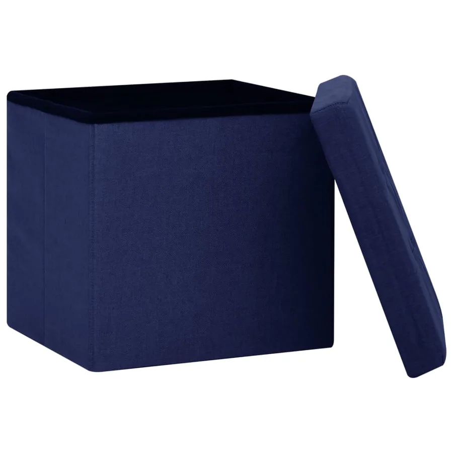 Tabourets de rangement pliables lot de 2 bleu faux lin - 5