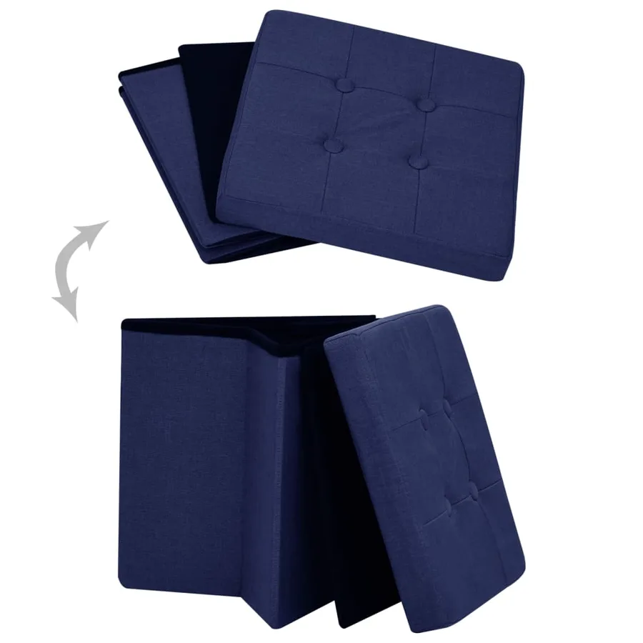 Tabourets de rangement pliables lot de 2 bleu faux lin - 6