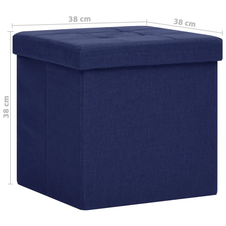 Tabourets de rangement pliables lot de 2 bleu faux lin - 9