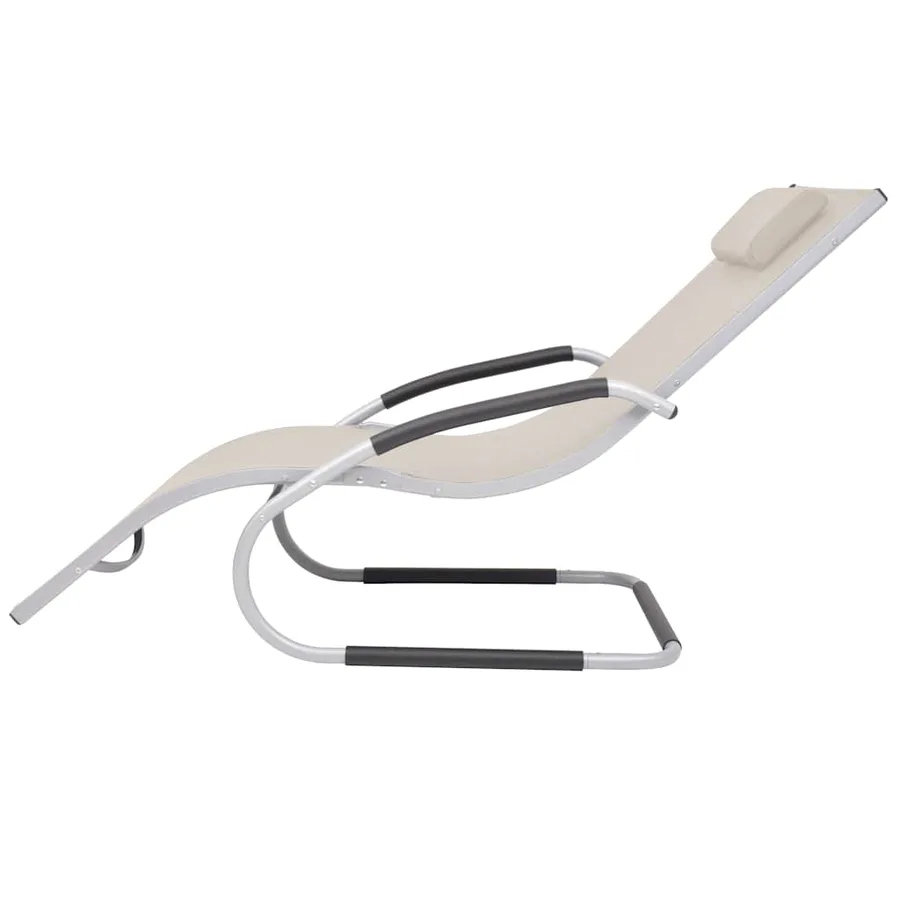 Chaise longue avec oreiller Aluminium et textilène Crème - 3