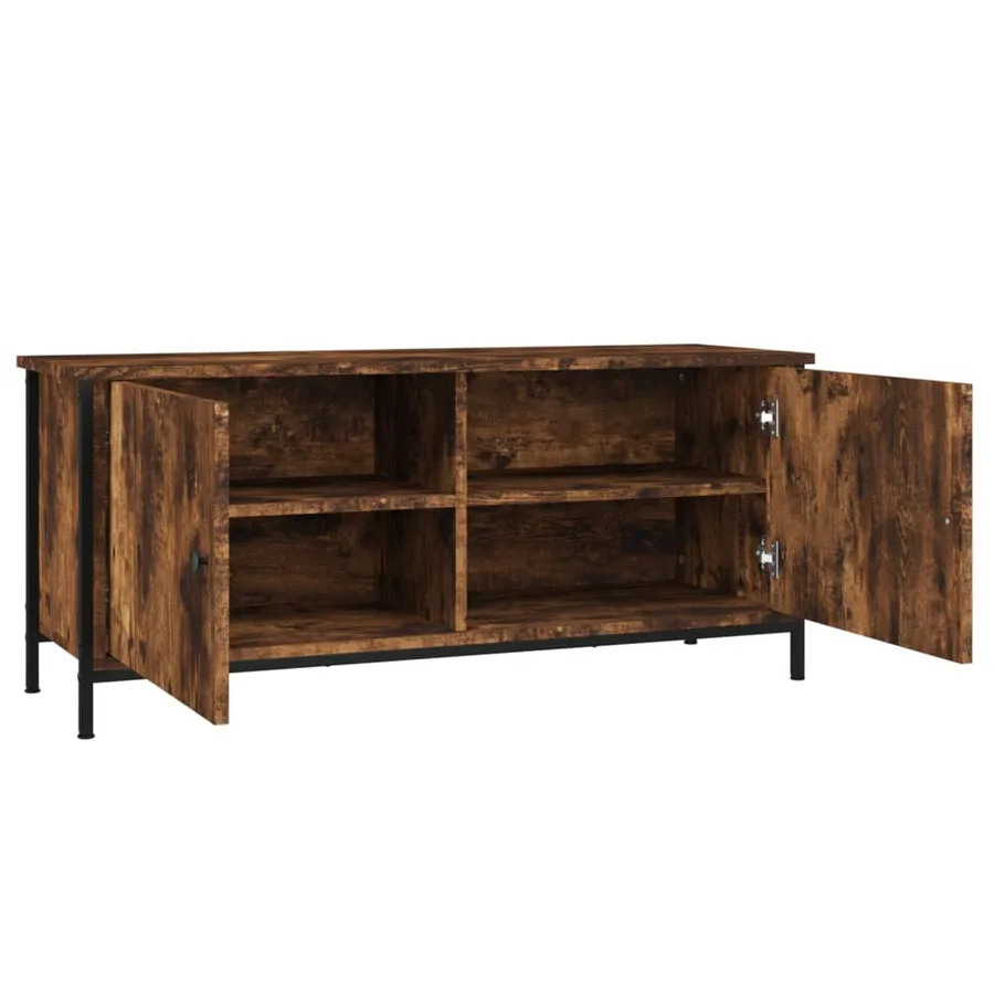 Meuble TV avec portes chêne fumé 102x35x45 cm bois d'ingénierie - 6