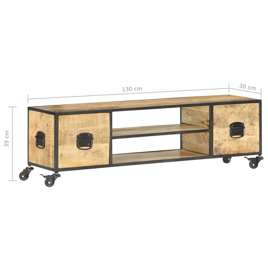 Meuble TV 130x30x39 cm Bois massif de manguier - 7