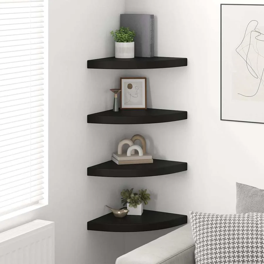 Étagères d'angle flottantes 4 pcs noir 35x35x3,8 cm MDF - 3