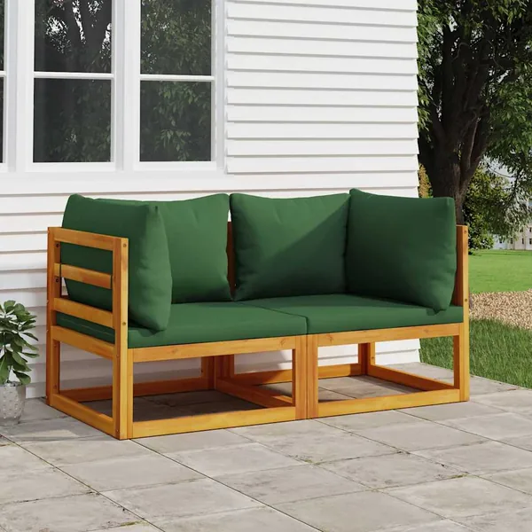 Canapés d'angle sectionnels 2 pcs coussins verts Bois acacia