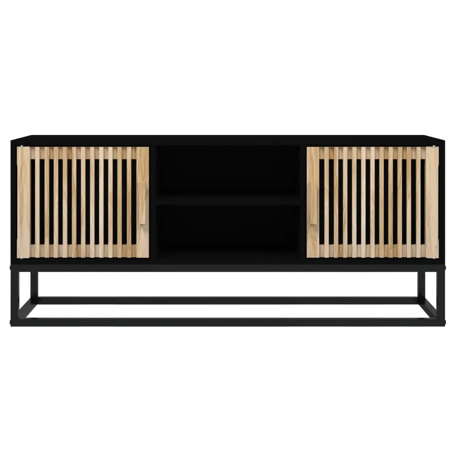 Meuble TV noir 105x30x45 cm bois d'ingénierie et fer - 3