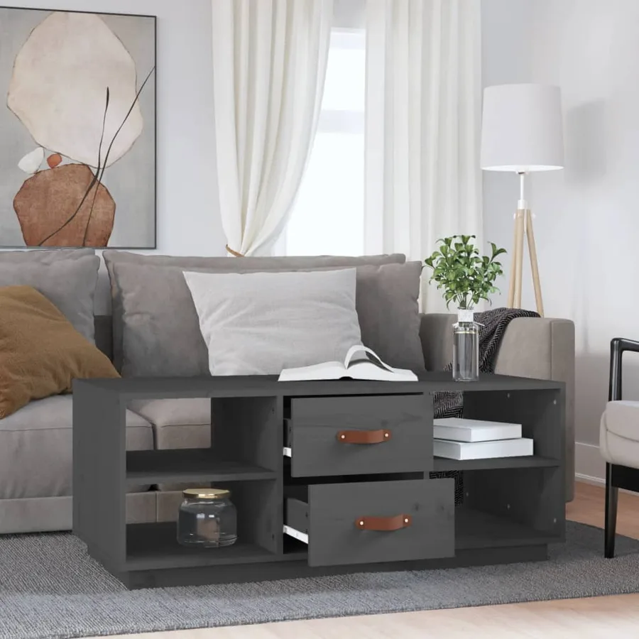 Table basse Gris 100x50x41 cm Bois massif de pin - 3