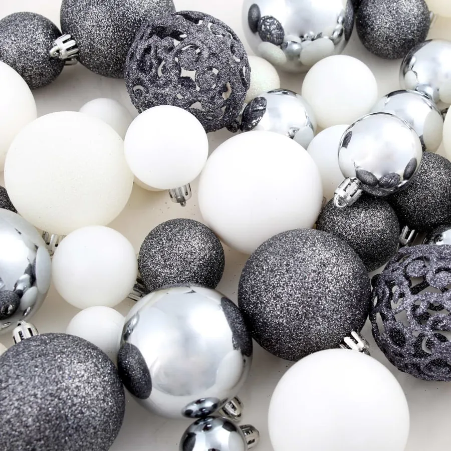Ensemble de boules de Noël 100 pcs 3/4/6 cm Blanc/Gris - 13