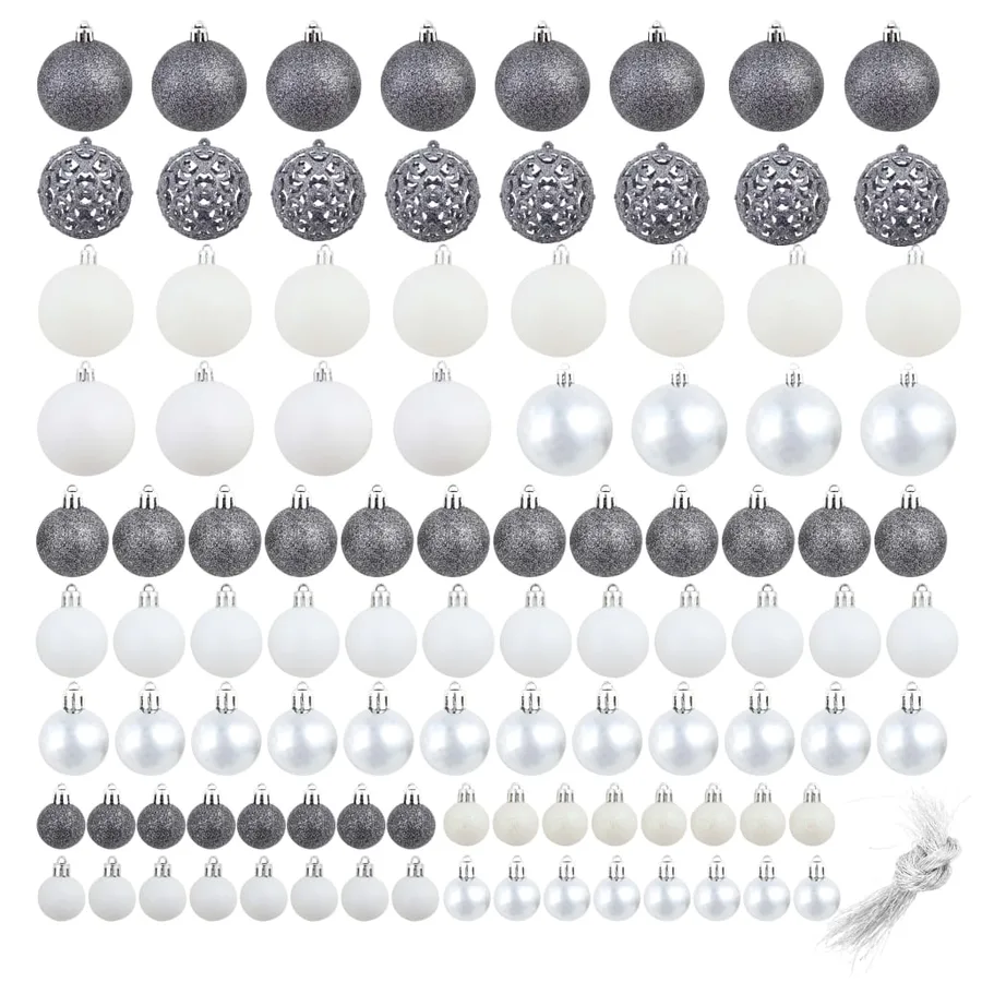 Ensemble de boules de Noël 100 pcs 3/4/6 cm Blanc/Gris - 2