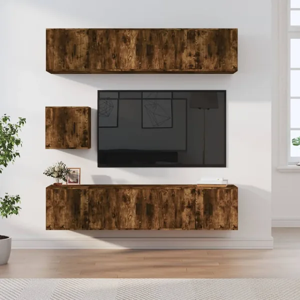 Ensemble de meubles TV 7 pcs Chêne fumé Bois d'ingénierie