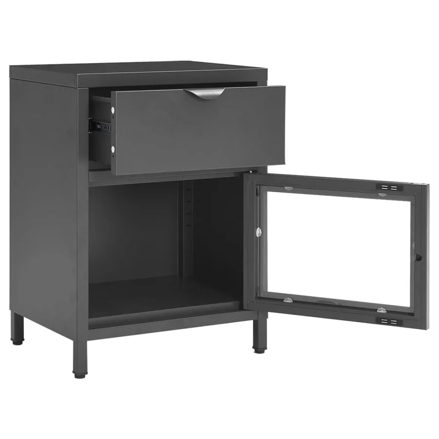 Table de chevet Anthracite 40x30x54,5 cm Acier et verre - 6