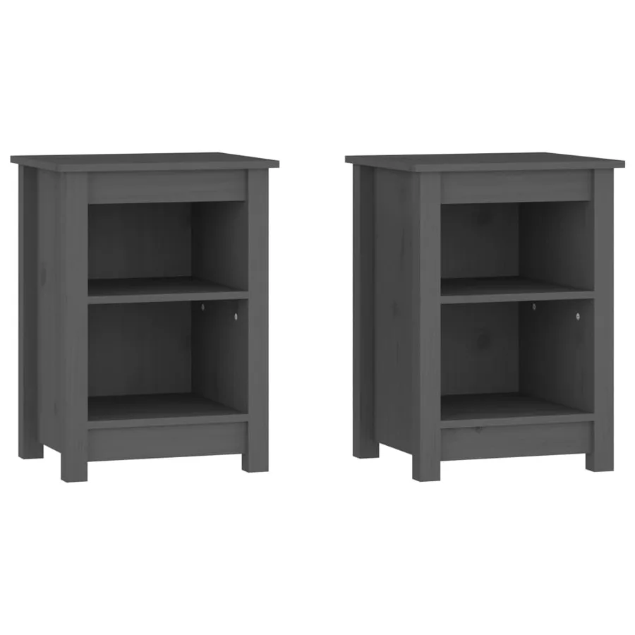 Tables de chevet 2 pcs Gris 40x35x55 cm Bois de pin solide - 2