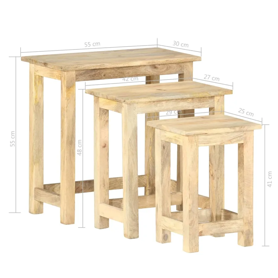 Tables gigognes 3 pcs Bois solide de manguier - 9