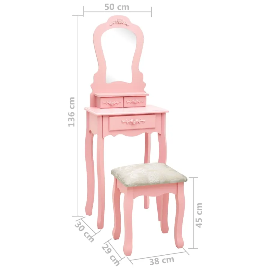 Ensemble de coiffeuse avec tabouret Rose 50x59x136 cm Paulownia - 11