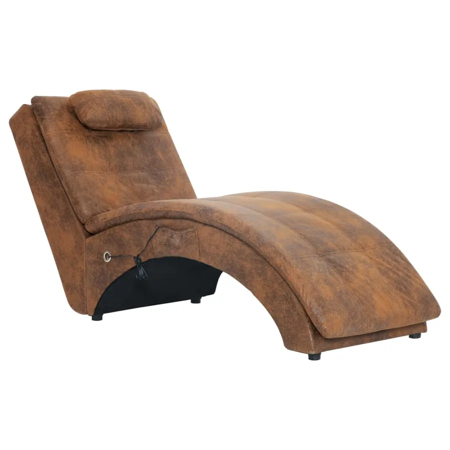 Chaise longue de massage avec oreiller Marron Similicuir daim - 2