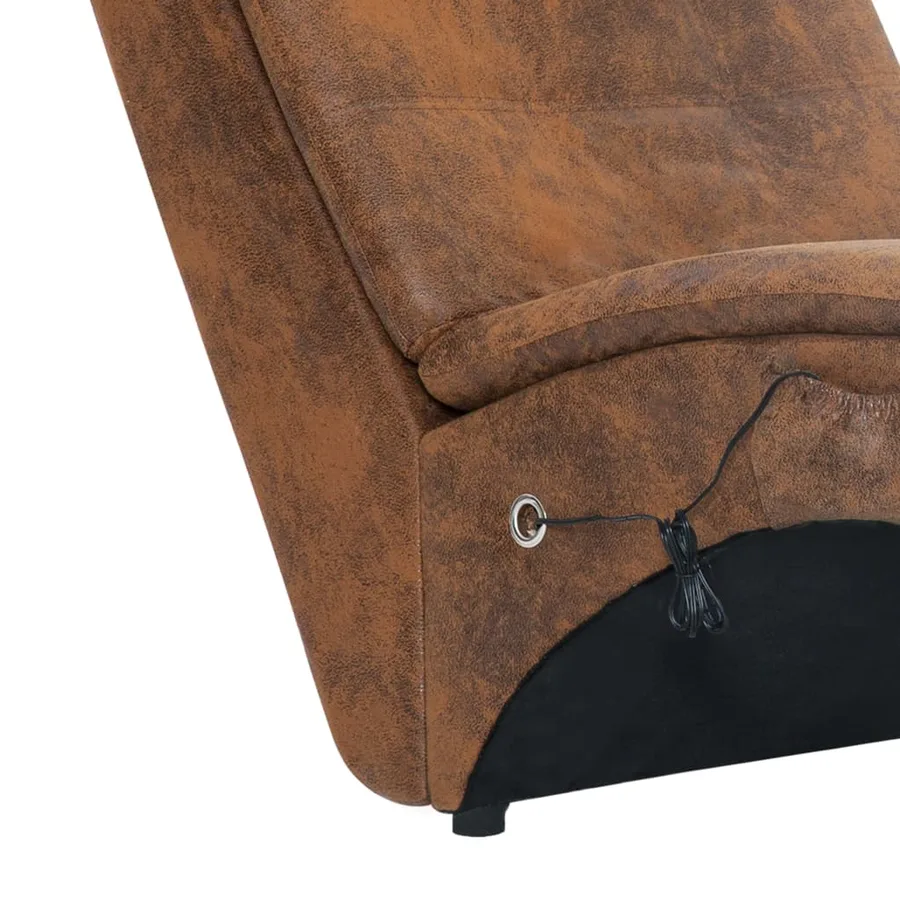 Chaise longue de massage avec oreiller Marron Similicuir daim - 7