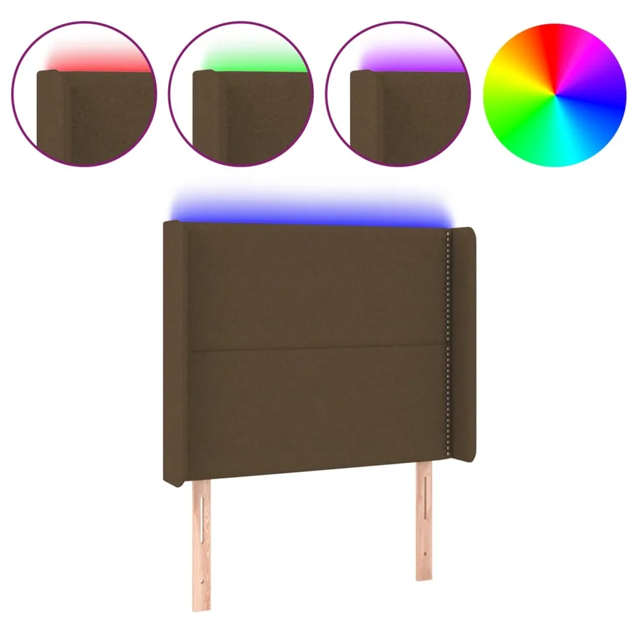 Tête de lit à LED Marron foncé 93x16x118/128 cm Tissu - 2