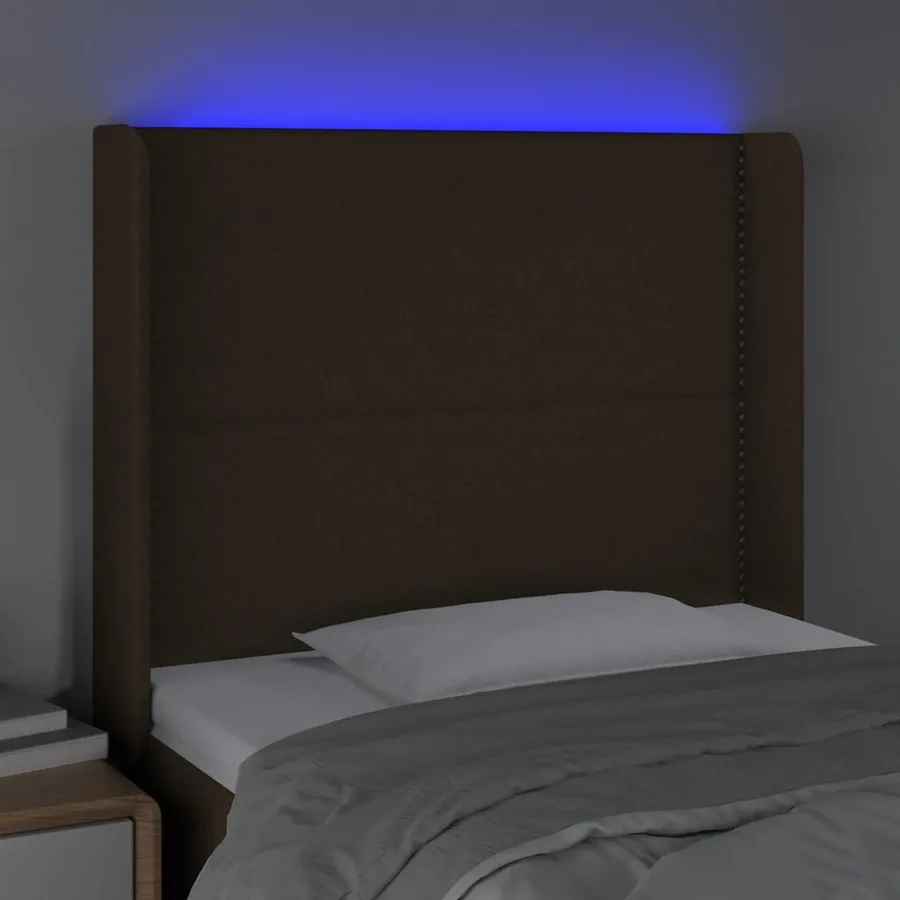Tête de lit à LED Marron foncé 93x16x118/128 cm Tissu - 4