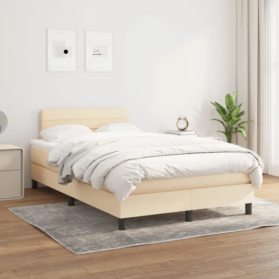 Sommier à lattes de lit avec matelas Crème 120x200 cm Tissu