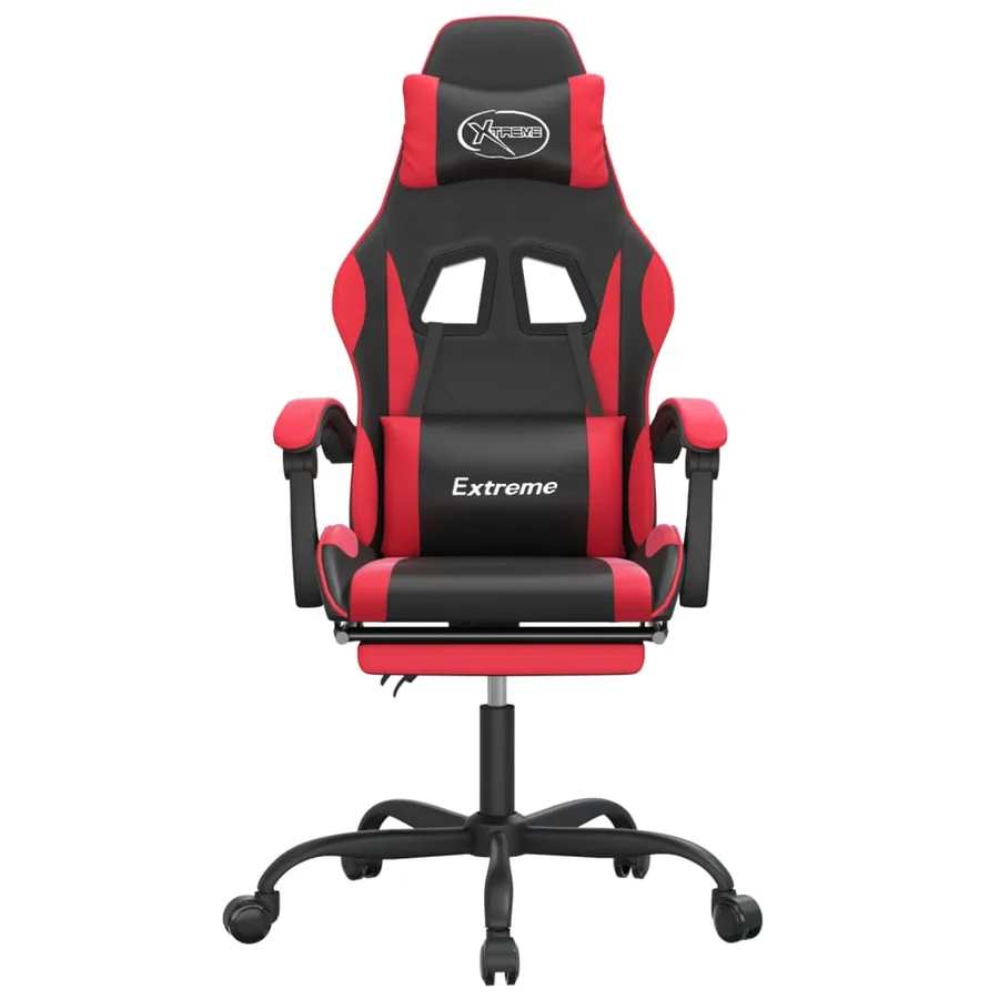 Chaise de jeu avec repose-pied Noir et rouge Similicuir - 3