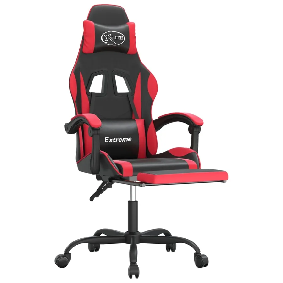 Chaise de jeu avec repose-pied Noir et rouge Similicuir - 6