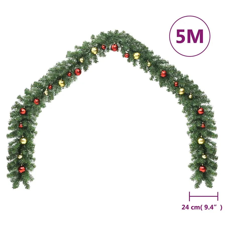 Guirlande de Noël décorée avec boules et lumières LED 5 m - 8