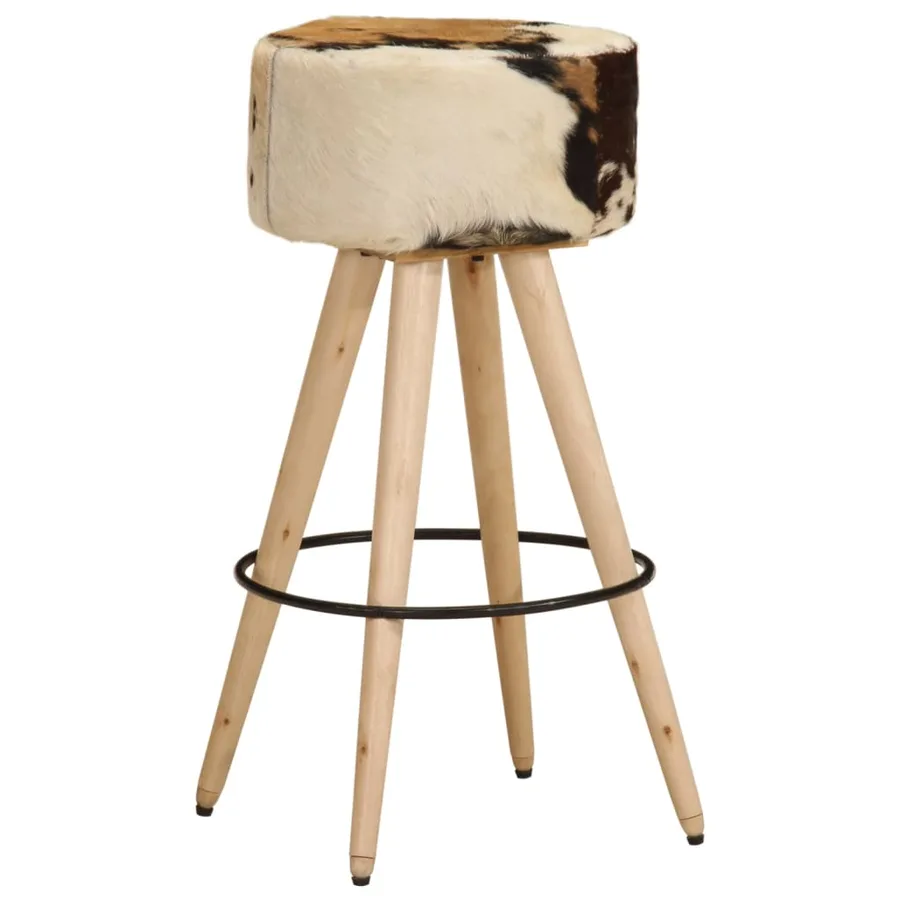 Tabourets de bar lot de 2 cuir véritable et bois de manguier - 9