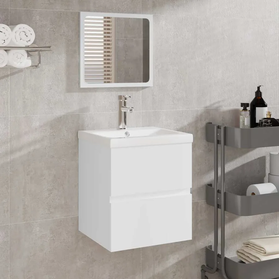 Armoire de salle de bain avec miroir blanc bois d'ingénierie